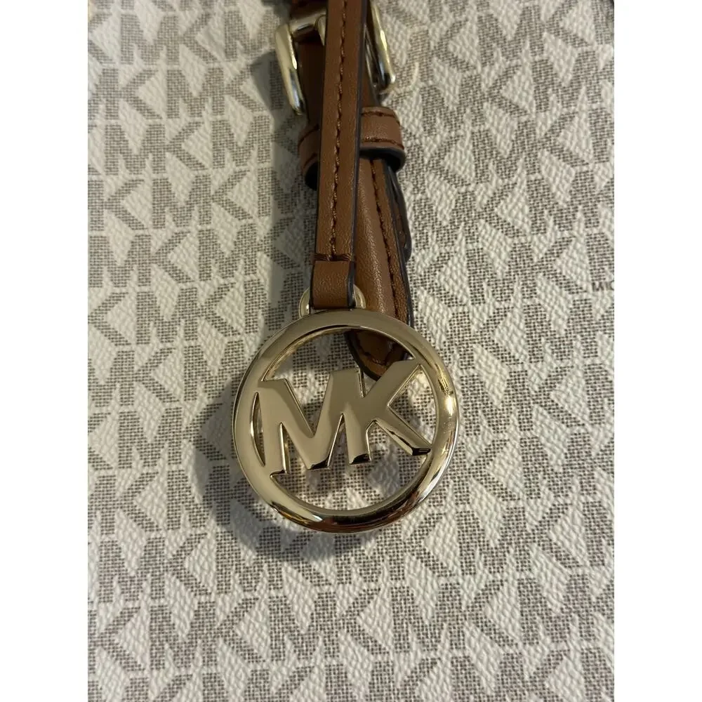 MICHAEL KORS CHARLOTTE LG 3 IN 1 TOTE SHOULDER BAG + CLUTCH MK VANILLA/BROWN - Picture 3 of 13